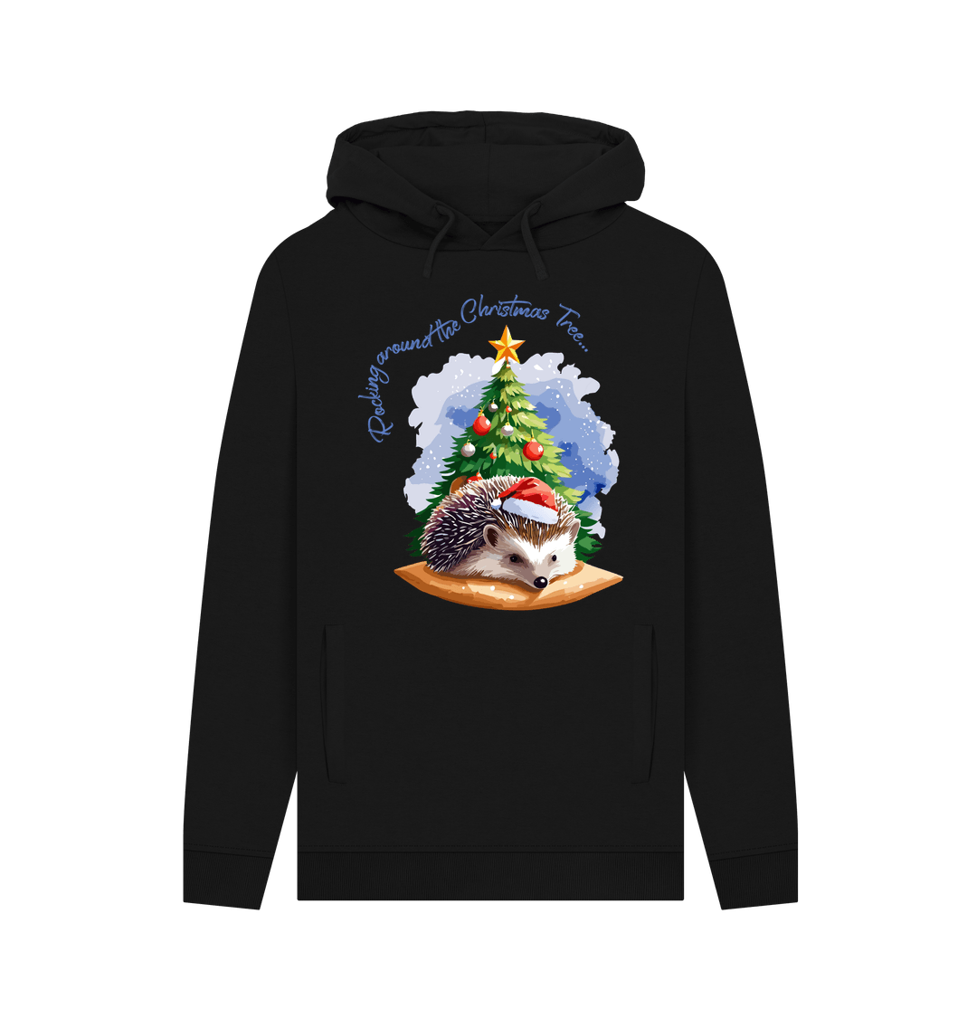 Black Christmas Tree Holiday Hedgehog Hoodie - Teemill