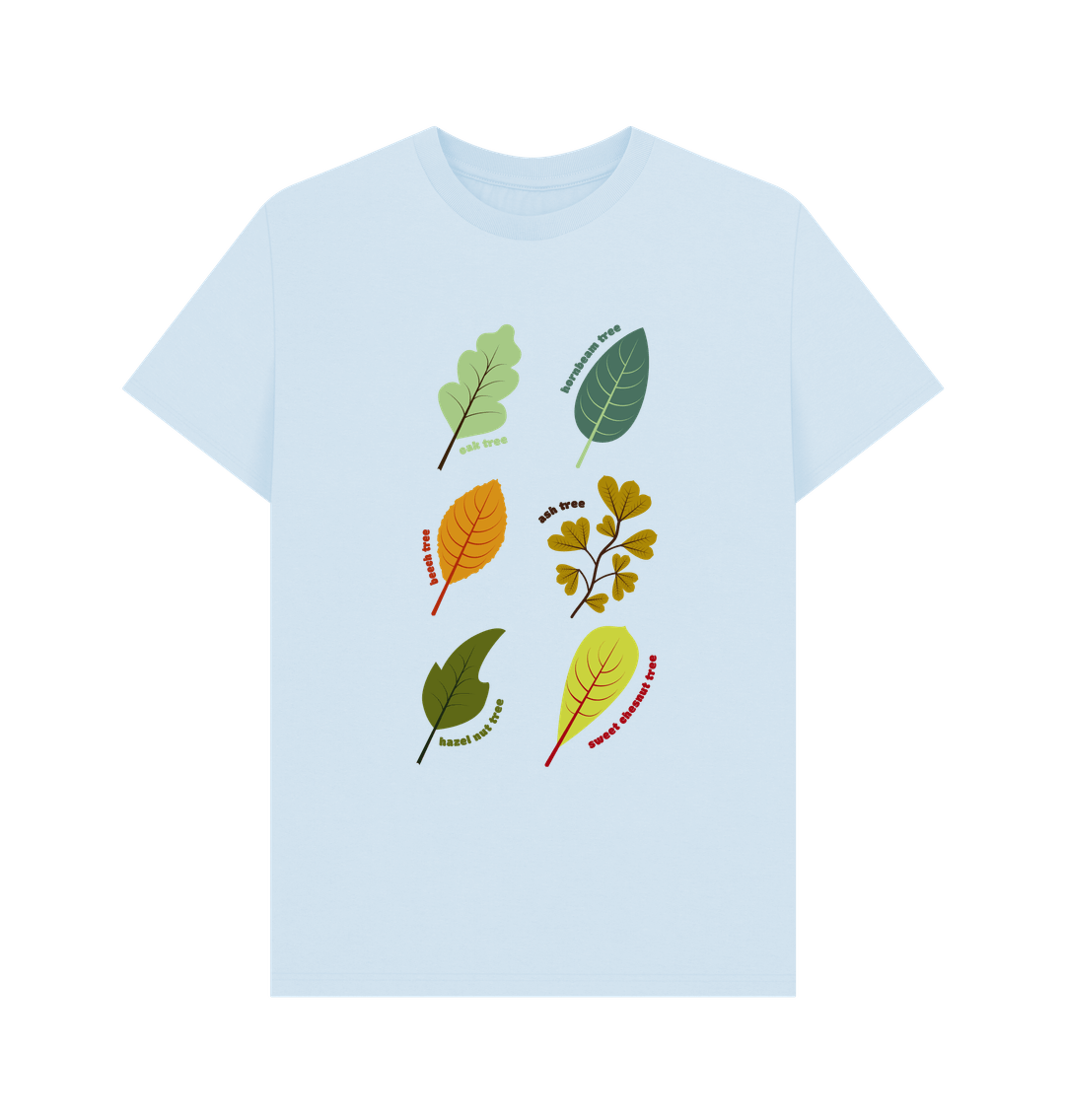 Sky Blue Illustrated Woodlands Leaf T-Shirt - Teemill