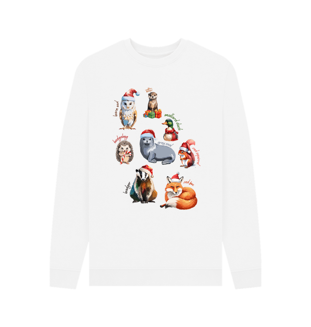 White Festive Labelled Animals Crewneck - Teemill