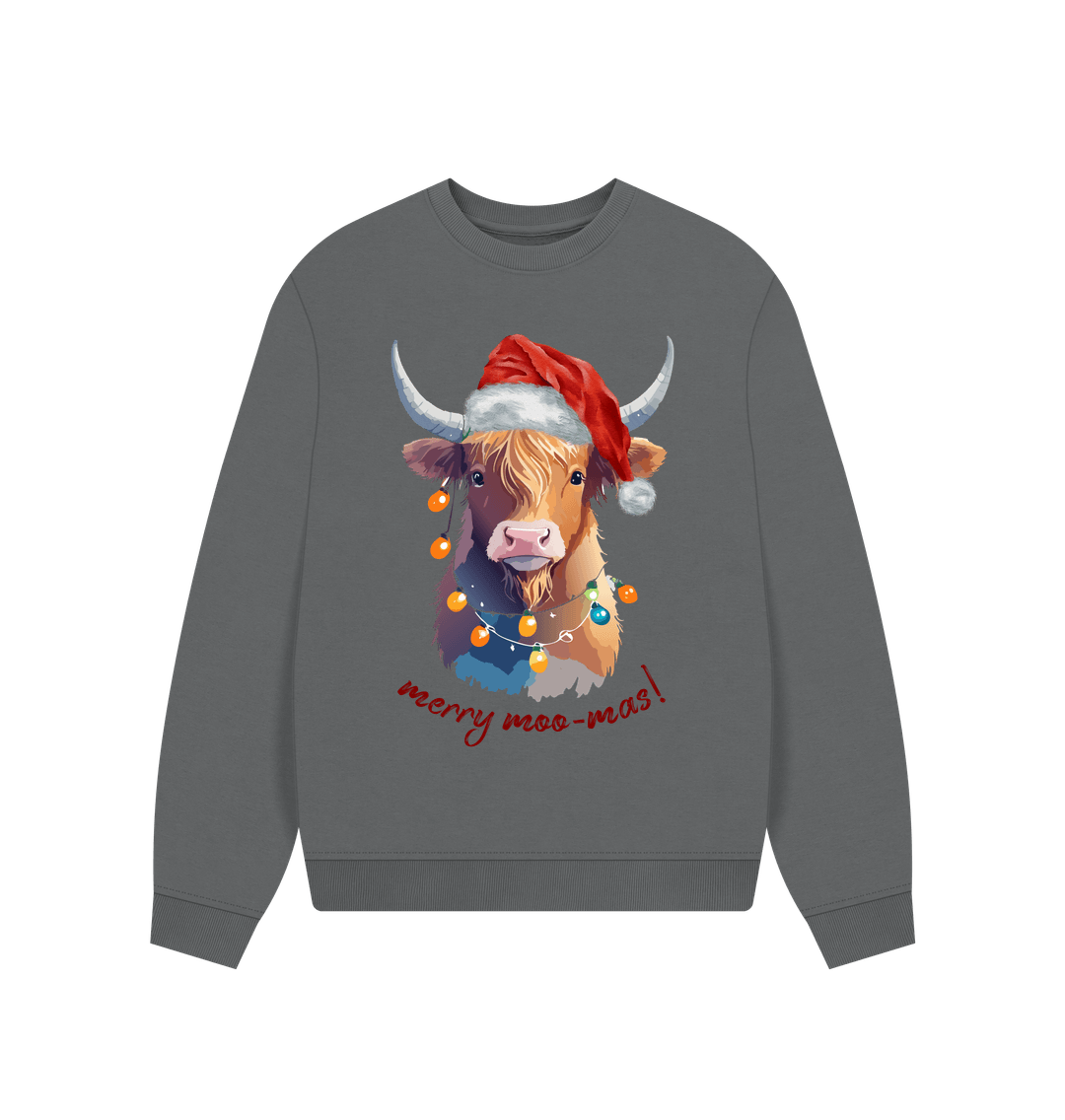 Slate Grey Merry Moo-Mas Festive Highland Cow Jumper - Teemill