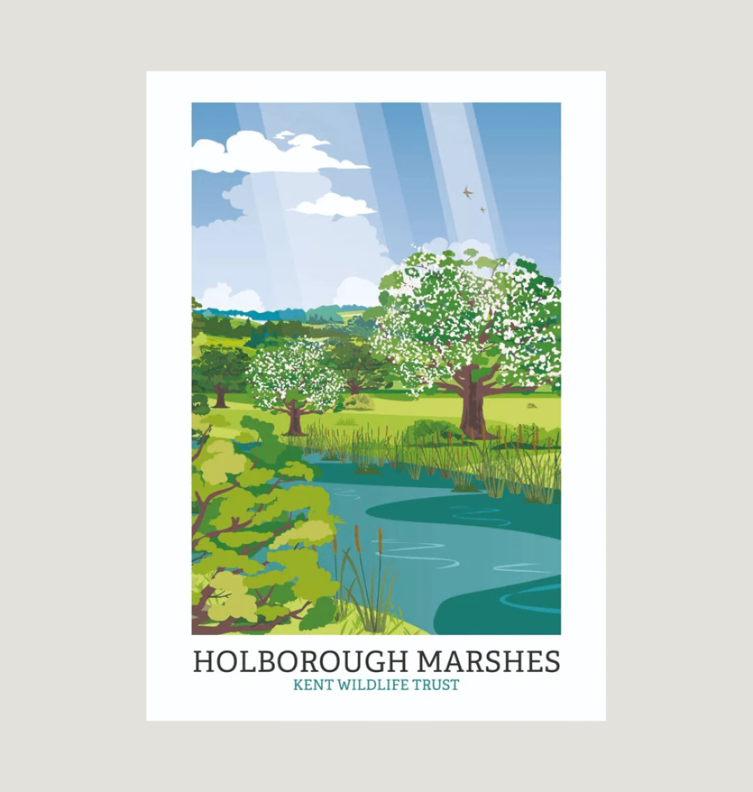 White Holborough Marshes Illustrated Print A3