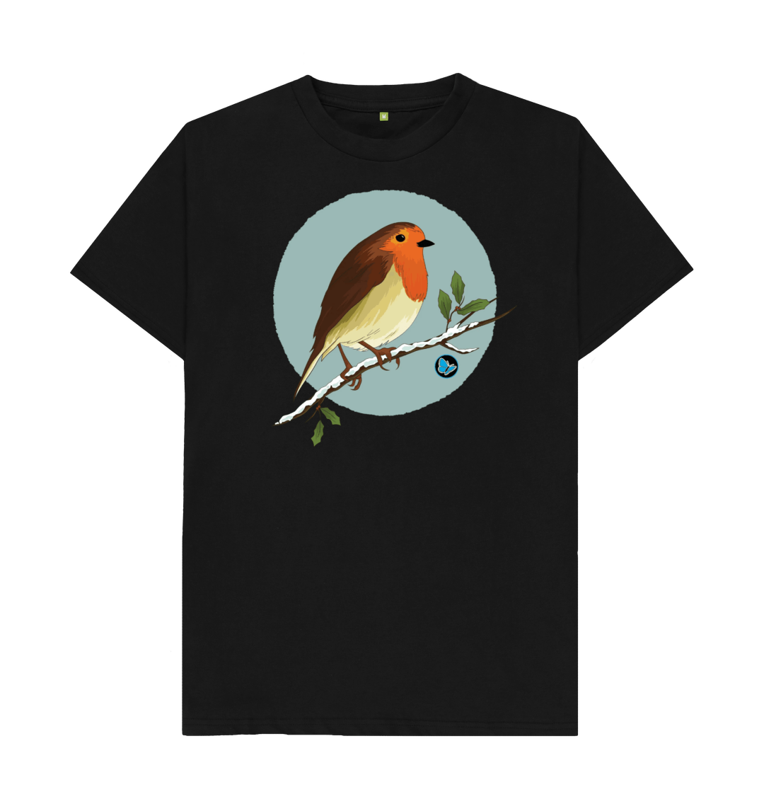 Black Christmas Robin T-Shirt - Teemill