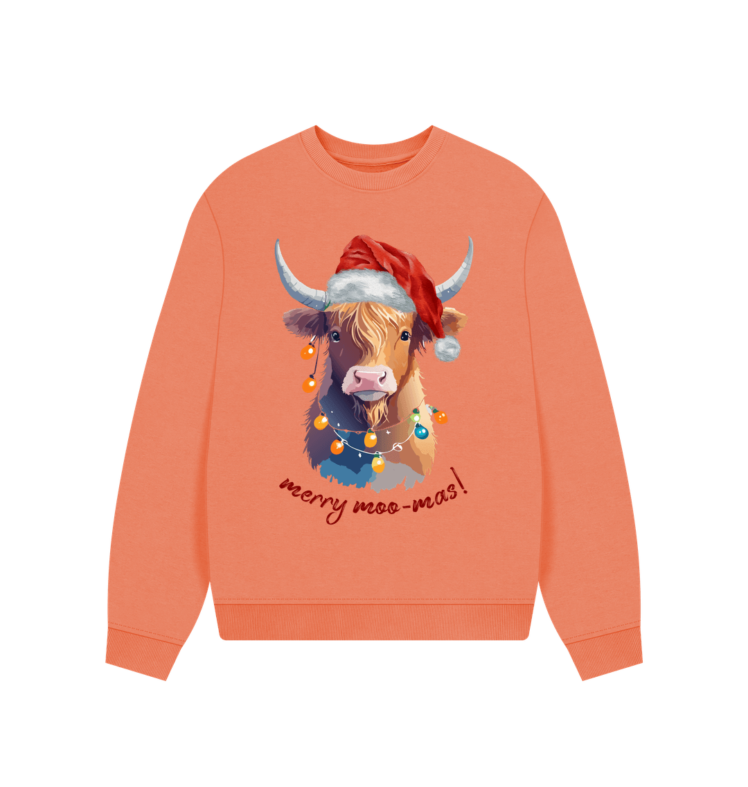 Apricot Merry Moo-Mas Festive Highland Cow Jumper - Teemill