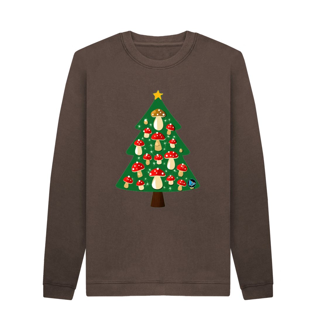 Chocolate Fly Agaric Christmas Tree Crew Neck Sweater - Teemill