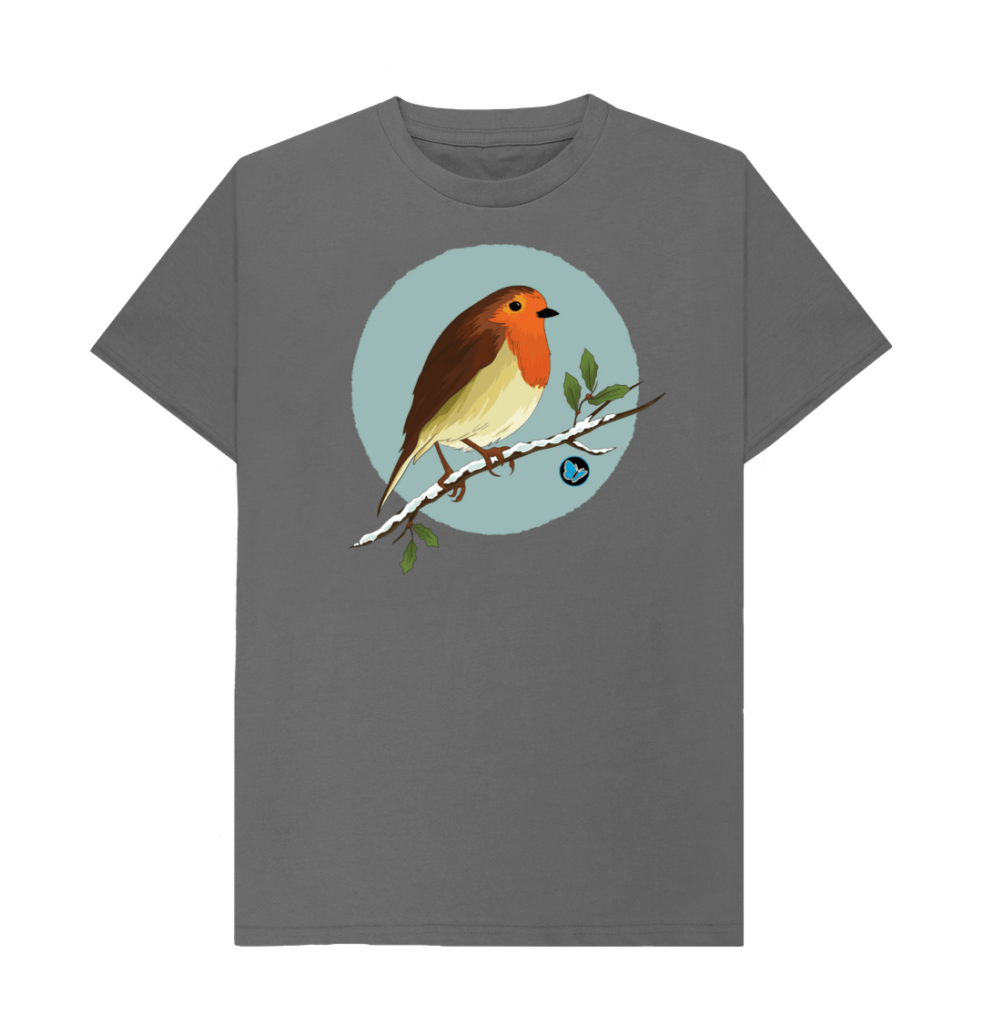 Slate Grey Christmas Robin T-Shirt - Teemill