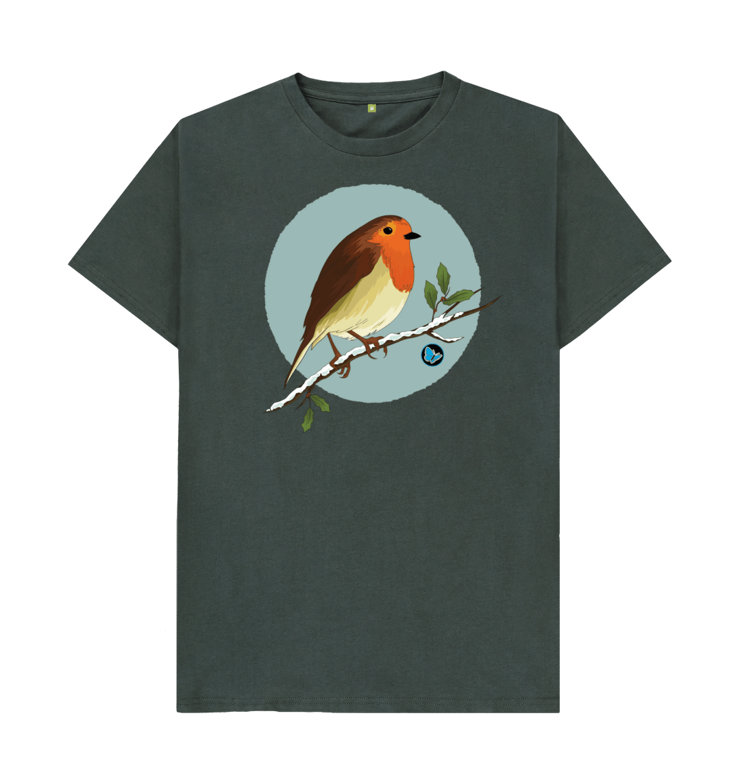 Dark Grey Christmas Robin T-Shirt - Teemill