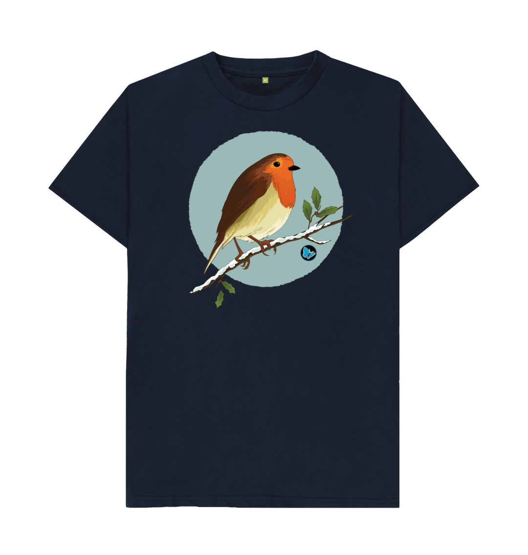 Navy Blue Christmas Robin T-Shirt - Teemill