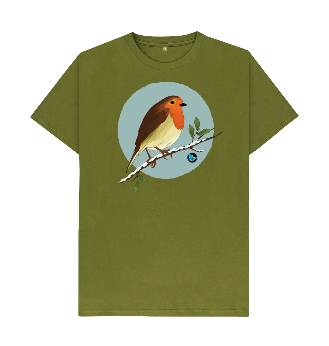 Moss Green Christmas Robin T-Shirt - Teemill