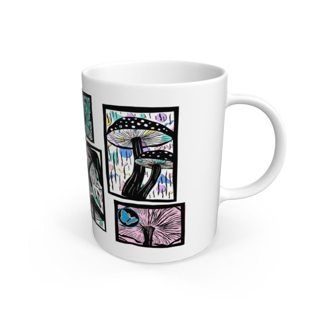White Retro Mushroom Art Mug