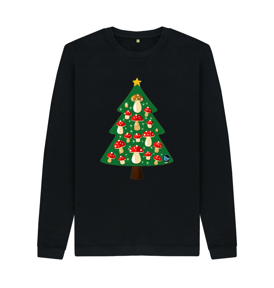 Black Fly Agaric Christmas Tree Crew Neck Sweater - Teemill