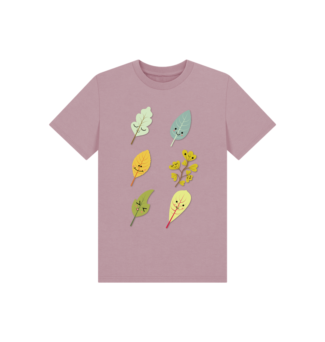 Mauve Illustrated Woodlands Leaf T-shirt - Children - Teemill