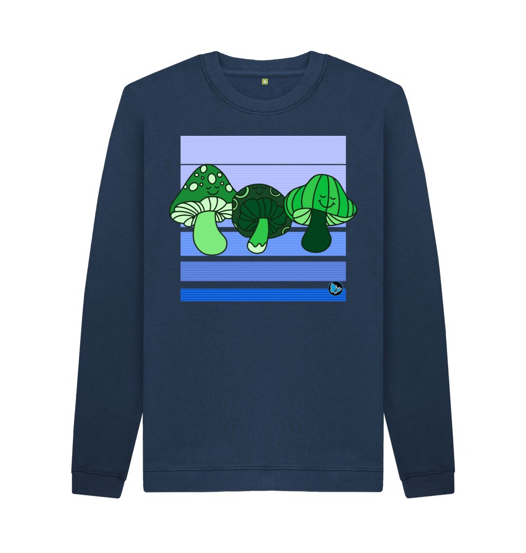 Navy Blue Happy Mushroom Crew Neck Sweater - Teemill