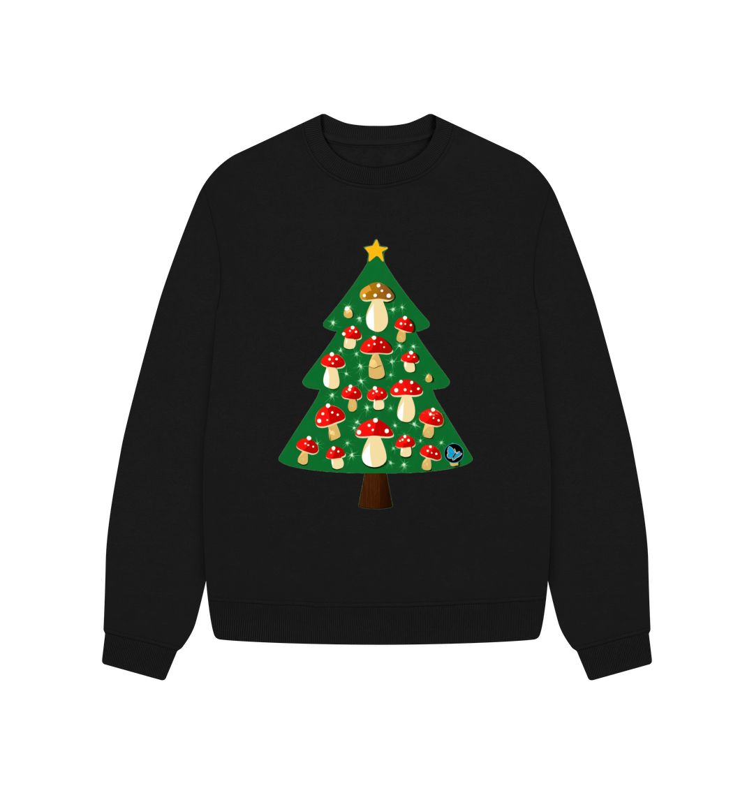 Black Fly Agaric Christmas Tree Oversized Jumper - Teemill