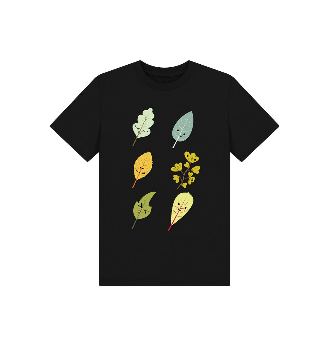 Black Illustrated Woodlands Leaf T-shirt - Children - Teemill