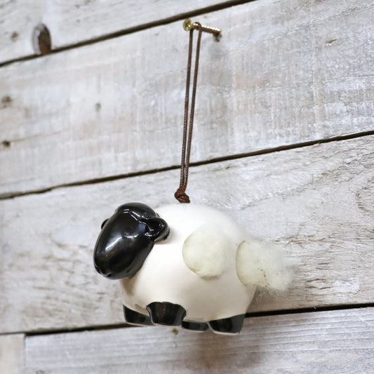 'Woolie' Hanging Ceramic Sheep With Nesting Wool