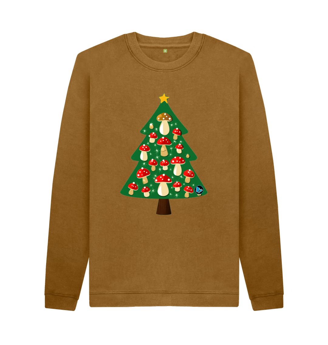 Brown Fly Agaric Christmas Tree Crew Neck Sweater - Teemill