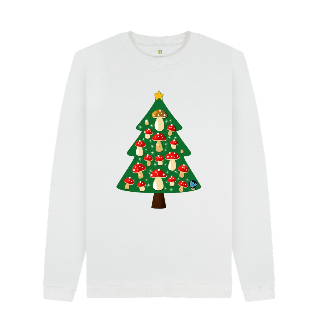 White Fly Agaric Christmas Tree Crew Neck Sweater - Teemill