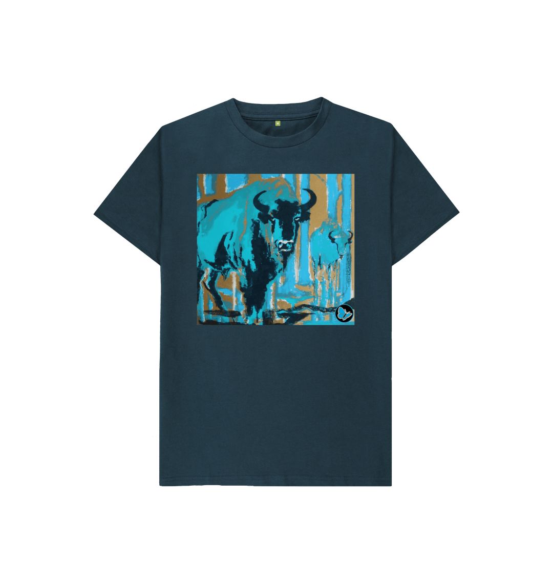 Denim Blue Bison Art T-Shirt - Children - Teemill