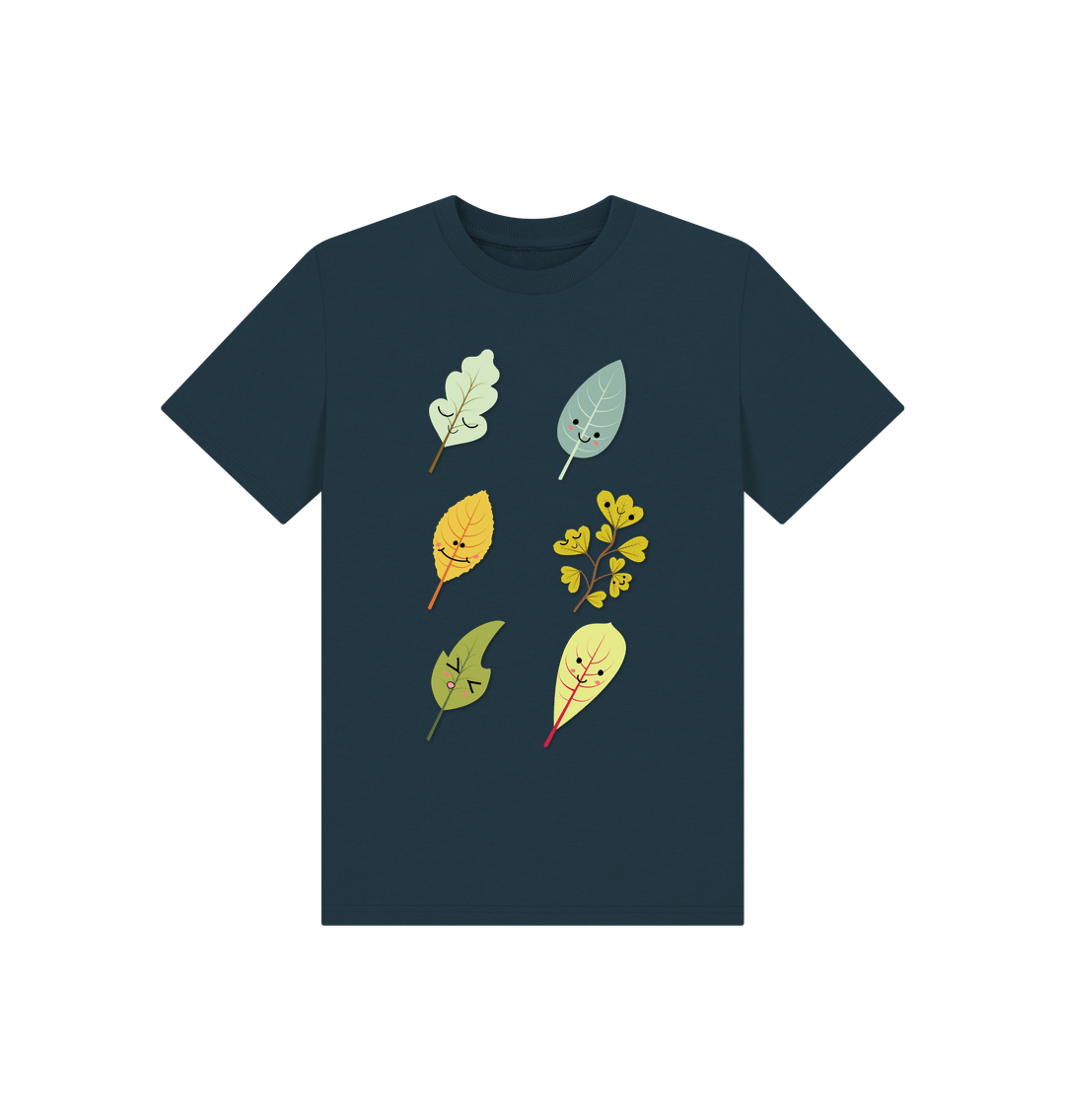 Denim Blue Illustrated Woodlands Leaf T-shirt - Children - Teemill