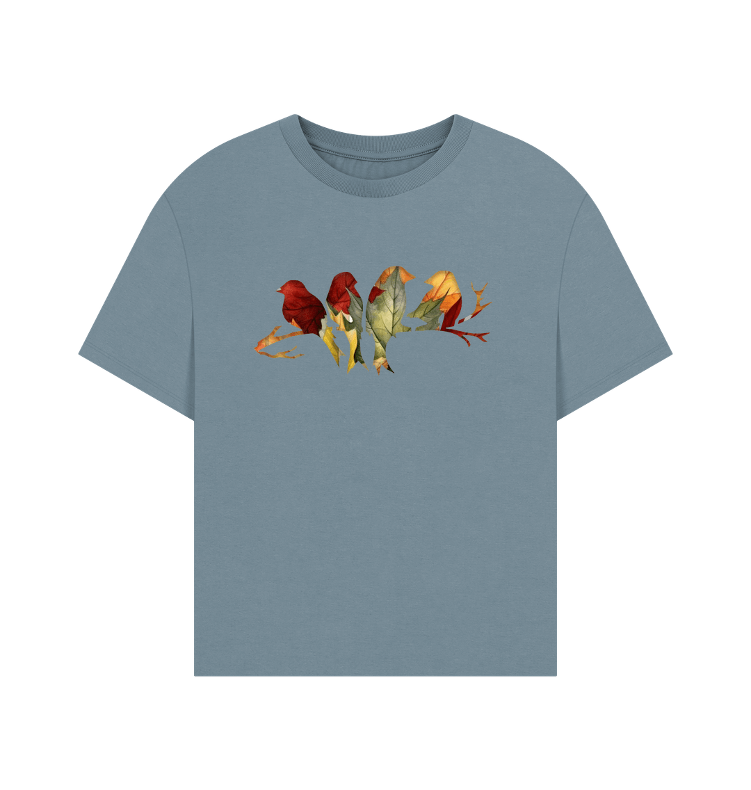 Stone Blue Woodlands Bird Silhouette T-shirt - Teemill