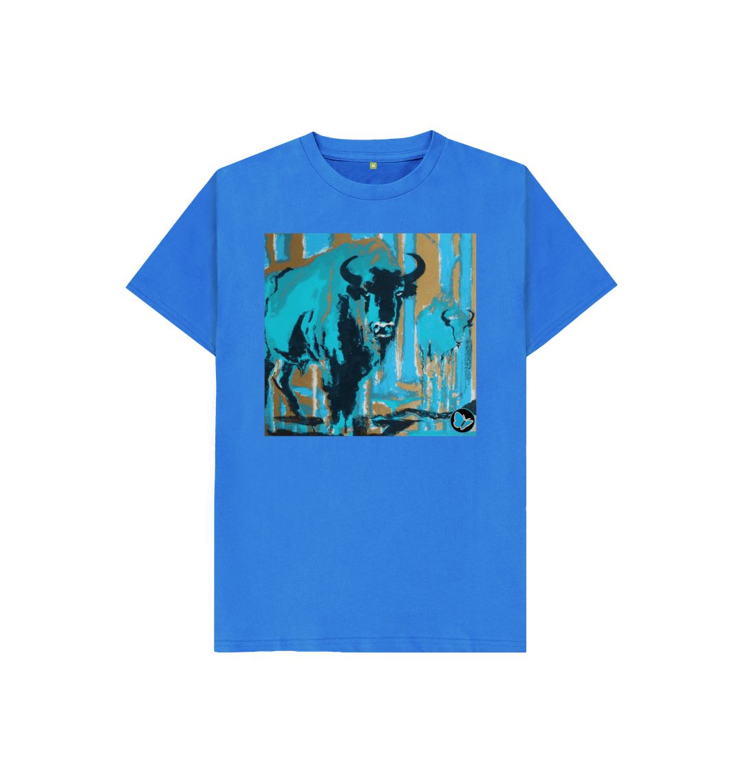 Bright Blue Bison Art T-Shirt - Children - Teemill