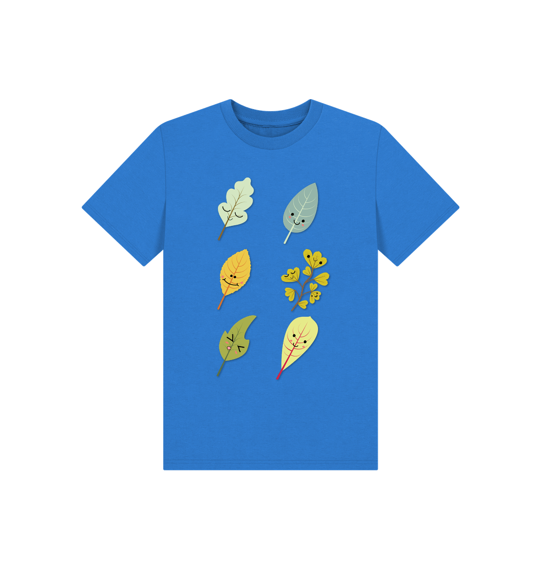 Bright Blue Illustrated Woodlands Leaf T-shirt - Children - Teemill