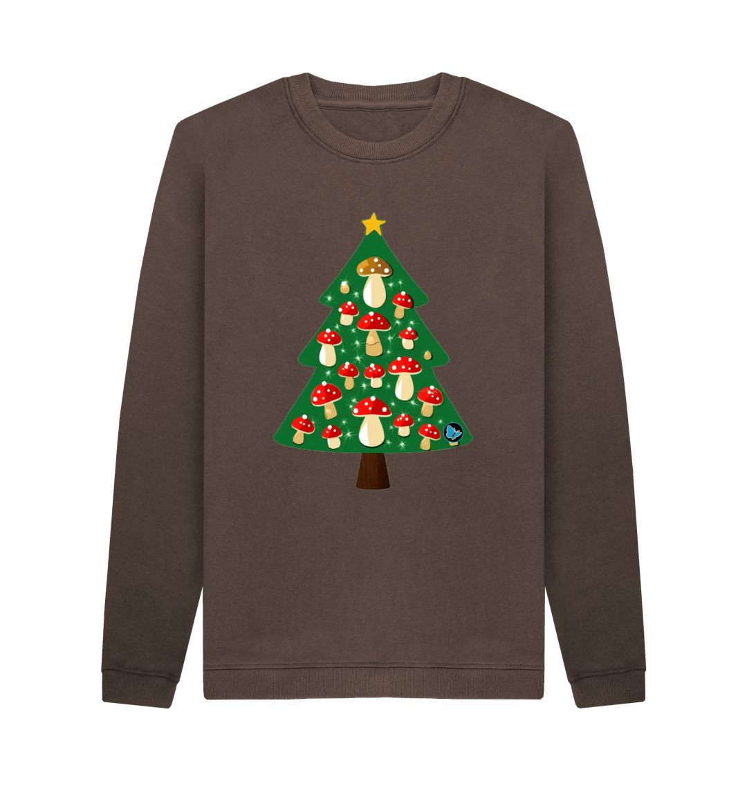 Chocolate Fly Agaric Christmas Tree Crew Neck Sweater - Teemill