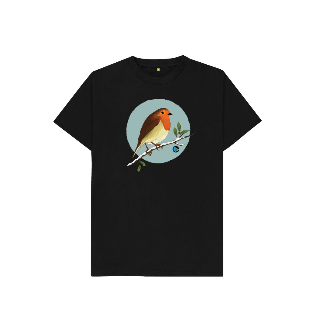 Black Christmas Robin T-Shirt - Children - Teemill