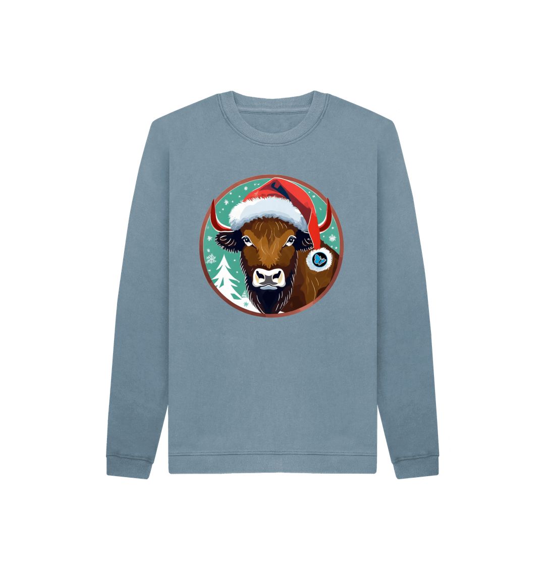 Stone Blue Bison Christmas Jumper - Children - Teemill