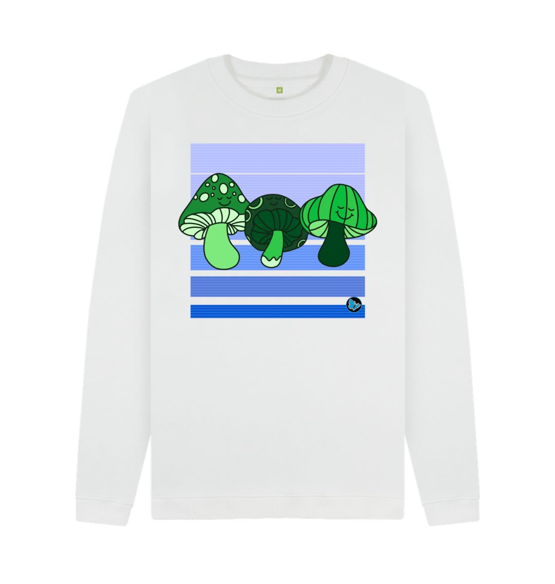 White Happy Mushroom Crew Neck Sweater - Teemill