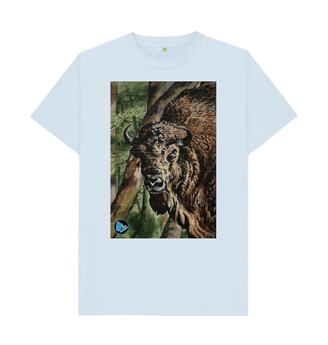 Sky Blue Bison Mural Art T-Shirt - Men - Teemill