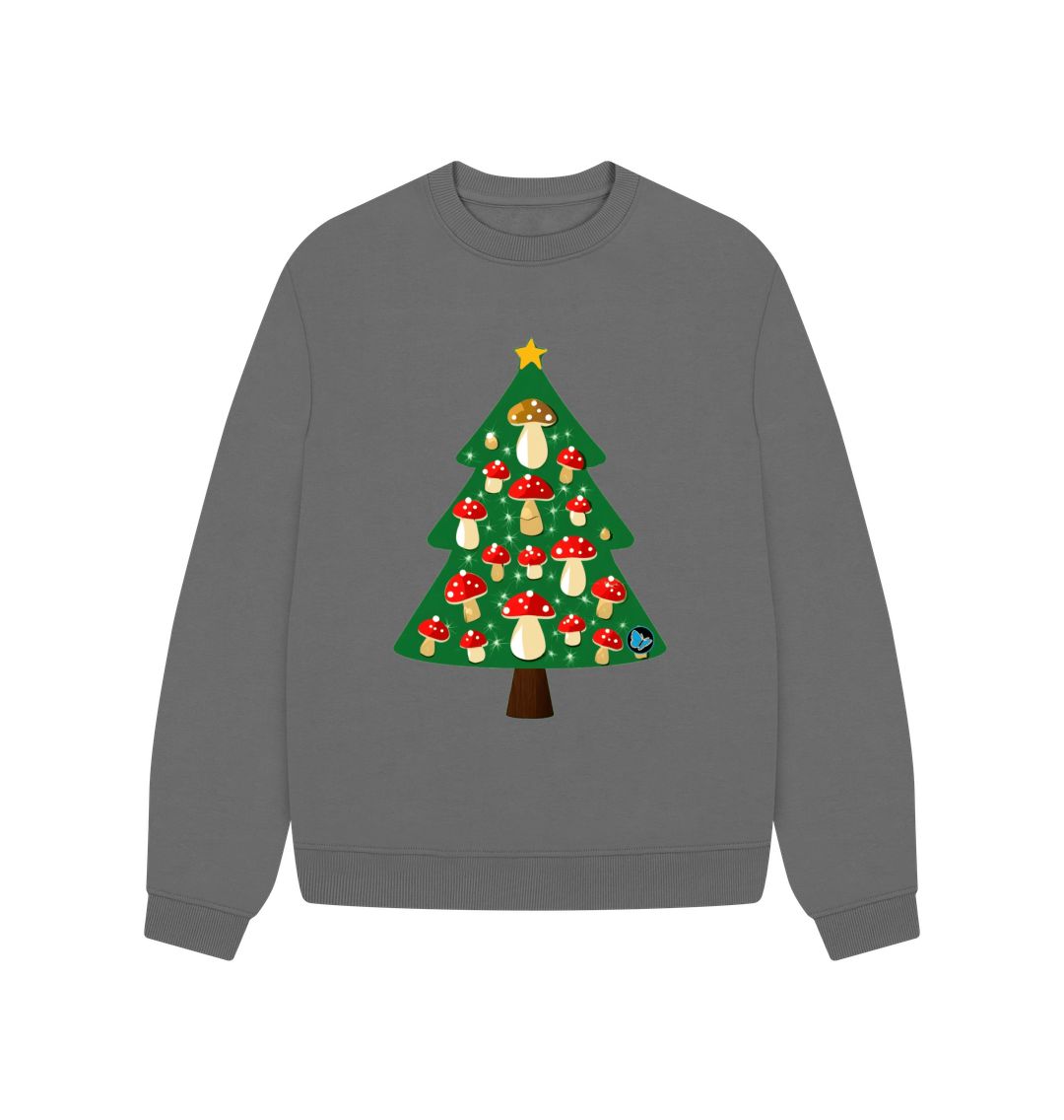 Slate Grey Fly Agaric Christmas Tree Oversized Jumper - Teemill