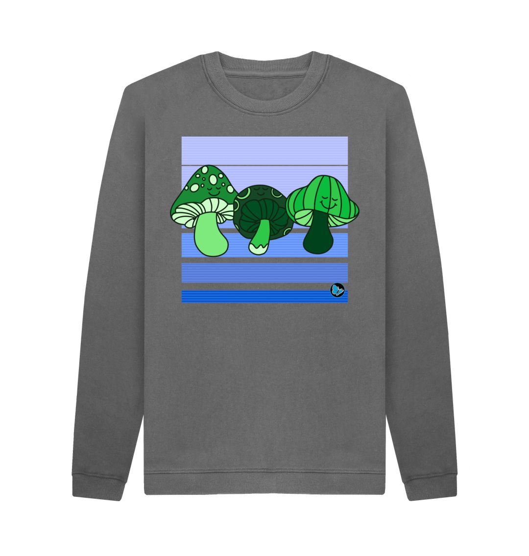 Slate Grey Happy Mushroom Crew Neck Sweater - Teemill