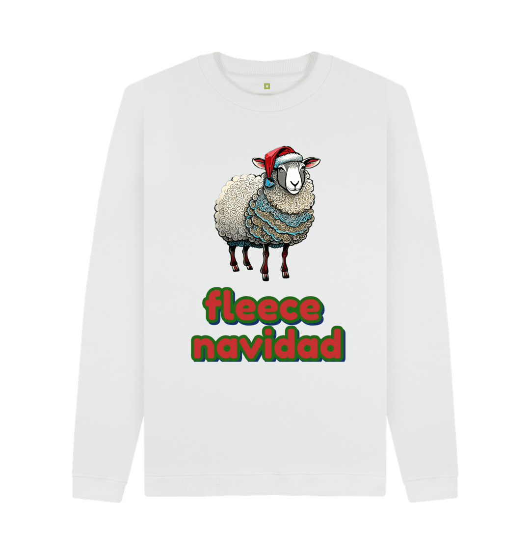 White Fleece Navidad Crew Neck Sweater - Teemill