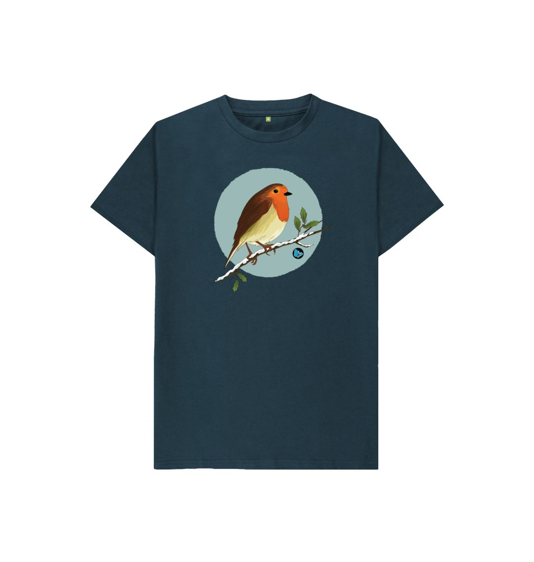 Denim Blue Christmas Robin T-Shirt - Children - Teemill