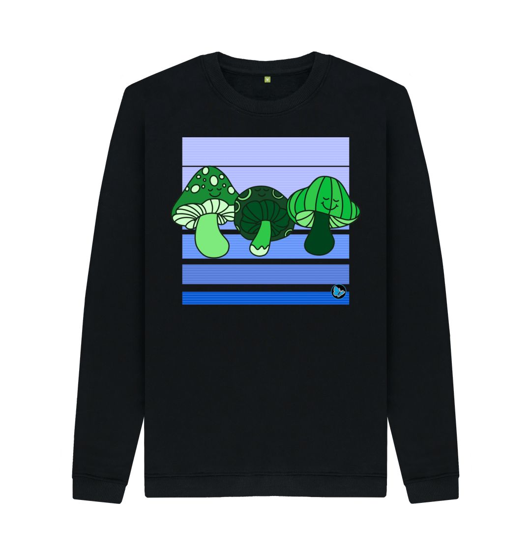 Black Happy Mushroom Crew Neck Sweater - Teemill