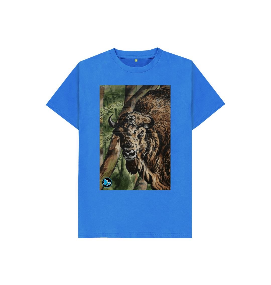 Bright Blue Bison Mural Art T-Shirt - Children - Teemill