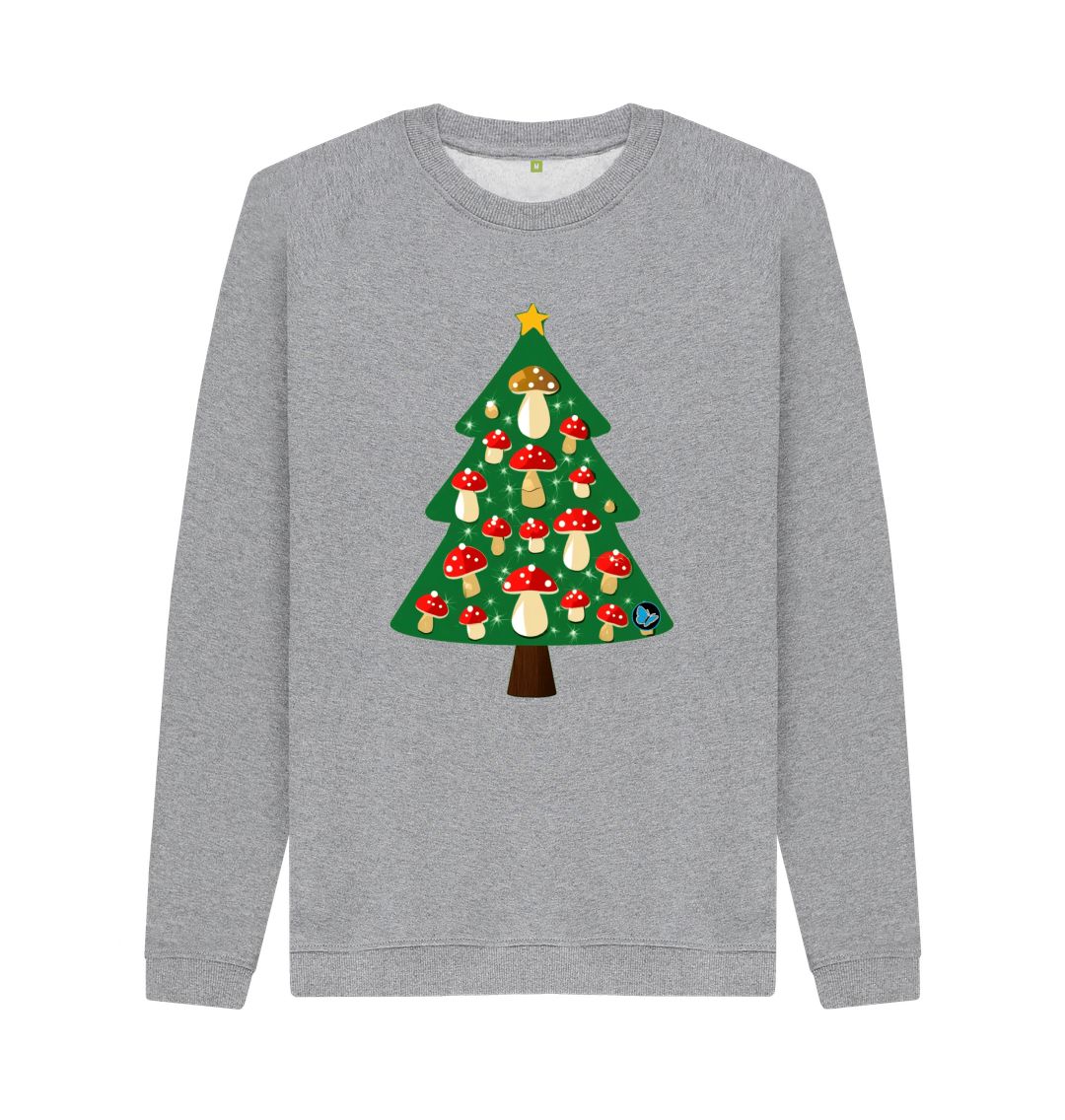 Light Heather Fly Agaric Christmas Tree Crew Neck Sweater - Teemill