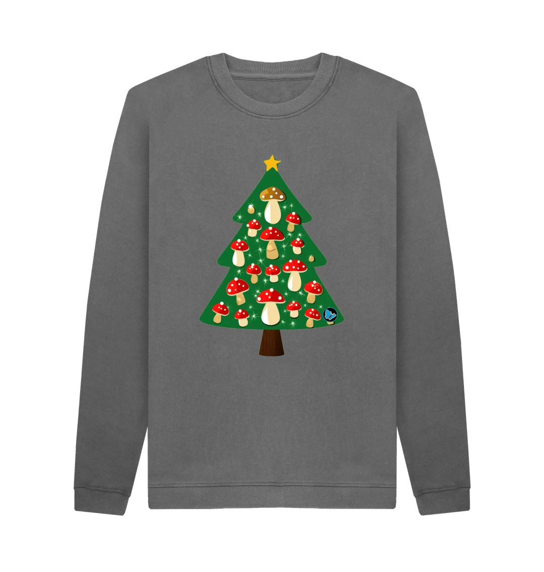 Slate Grey Fly Agaric Christmas Tree Crew Neck Sweater - Teemill