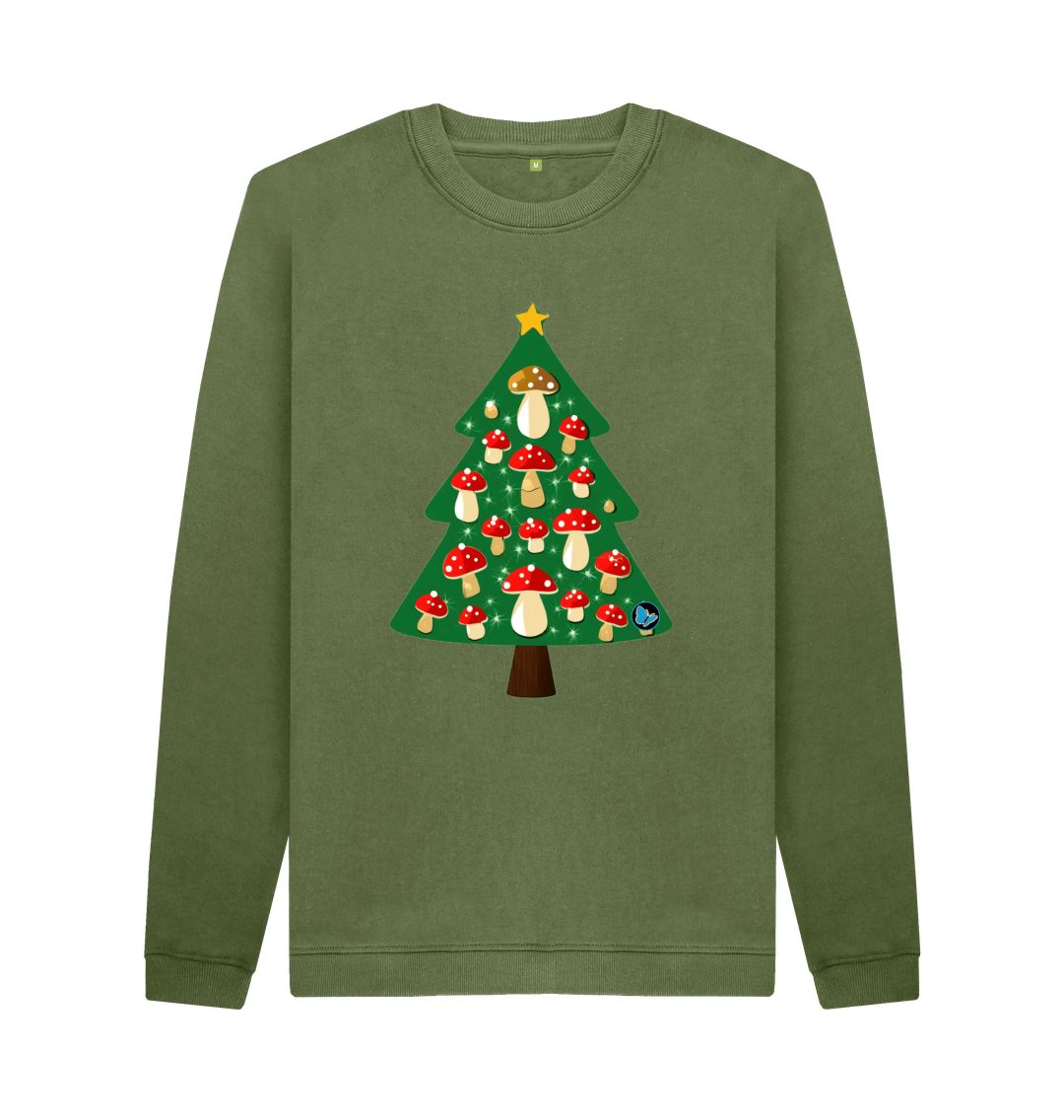 Khaki Fly Agaric Christmas Tree Crew Neck Sweater - Teemill